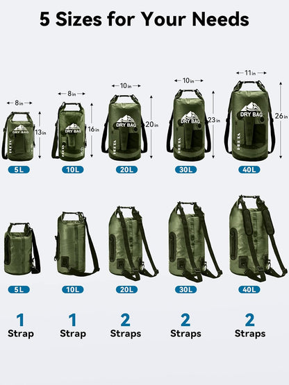 HEETA Dry Bag Waterproof for Women Men, 5L/10L/20L/30L/40L Roll Top Lightweight Dry Storage Bag Backpack with Phone Case for Travel Swimming Boating Kayaking Paddle Board Camping Beach Accessories