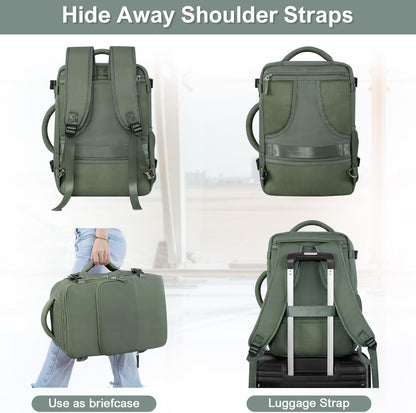 Travel Backpack, Carry on Flight Approved Backpack with Multi-Pockets, TSA Waterproof 17.3inch Laptop Backpack, Personal Item Travel Bag for Men Women, Army Green