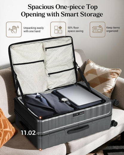 Luggage Sets 2 Pieces, 20/28 Inch PC Hardshell Suitcase with Spinner Wheels, 20 Inch Expandable Clamshell Carry On Luggage and 28 Inch Aluminum Frame Top Opening Checked Luggage (Black)
