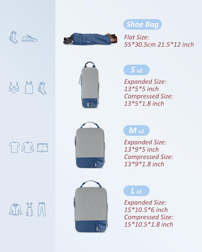 BAGSMART 6 Set Compression Packing Cubes - Lightweight Travel Essentials, Durable Luggage Organizer