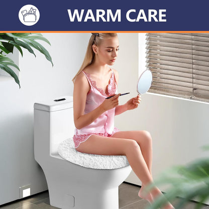 Microfiber Elongated Toilet Seat Cover 19.5"x 15" Machine Washable Solid Toilet Lid Cover Adjustable Rubber Backing Fits Most 18-19.5" L x 14-16" W Elongated Toilet Seat