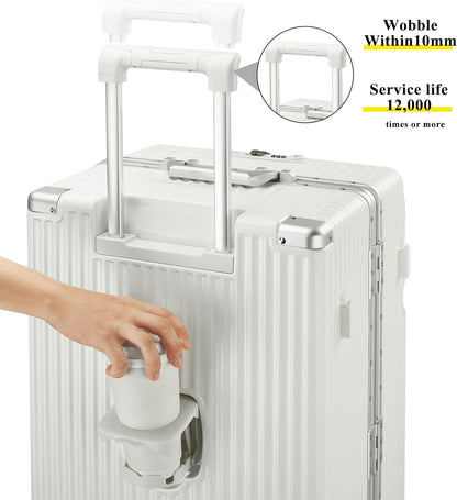 feilario 30in Super Large Captain Aluminum Frame Hardside Spinner Wheels Luggage, Zipperless Checked Suitcase with Front Compartment/Cup Holder/Phone Holder