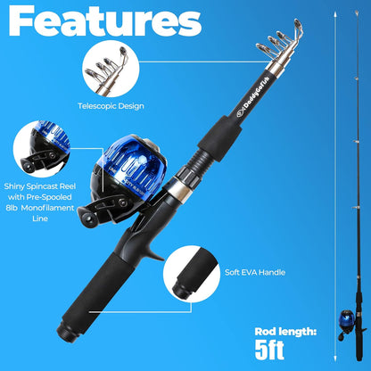 DaddyGoFish Kids Fishing Pole - Rod Reel Combo Tackle Box Starter Set - First Year Small Dock Gear Kit for Boys Girls Toddler Youth Age Beginner Little Children Junior Anglers Older Kids