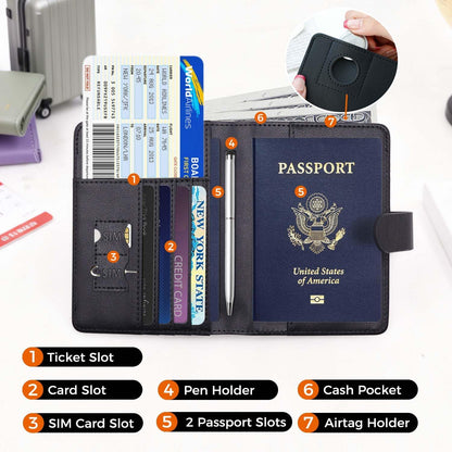 Melsbrinna Premium Leather Passport Holder Covers Case, Waterproof Rfid Blocking Travel Wallet Passport Holder with Pen Holder, Cute Passport Book for Women/Men