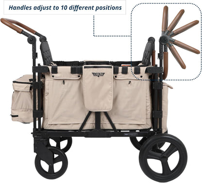 Keenz VYOO Stroller Wagon with Canopy - Foldable Design for Easy Storage, 5 Seating Positions for Kids, Enhanced Child Safety, All-Terrain Mobility, 2-Passengers, Mocha