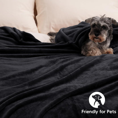 PHF Ultra Soft Fleece Blanket Queen Size, No Shed No Pilling Luxury Plush Cozy 300GSM Lightweight Blanket for Bed, Couch, Chair, Sofa Suitable for All Season, 90" x 90", Black