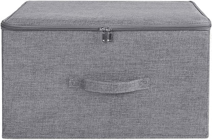 ANMINY Storage Bins with Zipper Lids 36 Qt Lidded Fabric Storage Boxes Baskets Cubes with Handles Collapsible Washable Cotton Linen Closet Shelf Clothes Organizer Containers - Gray, Large
