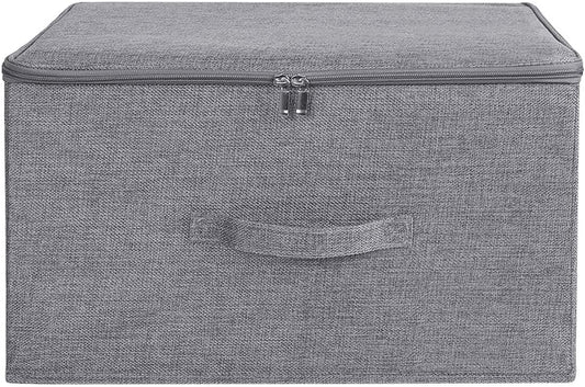 ANMINY 3PCS Storage Bins with Zipper Lids 51.9 Qt Lidded Fabric Storage Boxes Baskets Cubes with Handles Collapsible Washable Cotton Linen Closet Shelf Clothes Organizer - Gray, Extra Large
