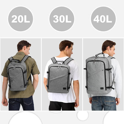 Kono Carry on Backpack, 18" Airplane Approved Under Seat Travel Backpack for Men and Women, Waterproof Lightweight Daypack for Flight 30L (Grey, Medium)