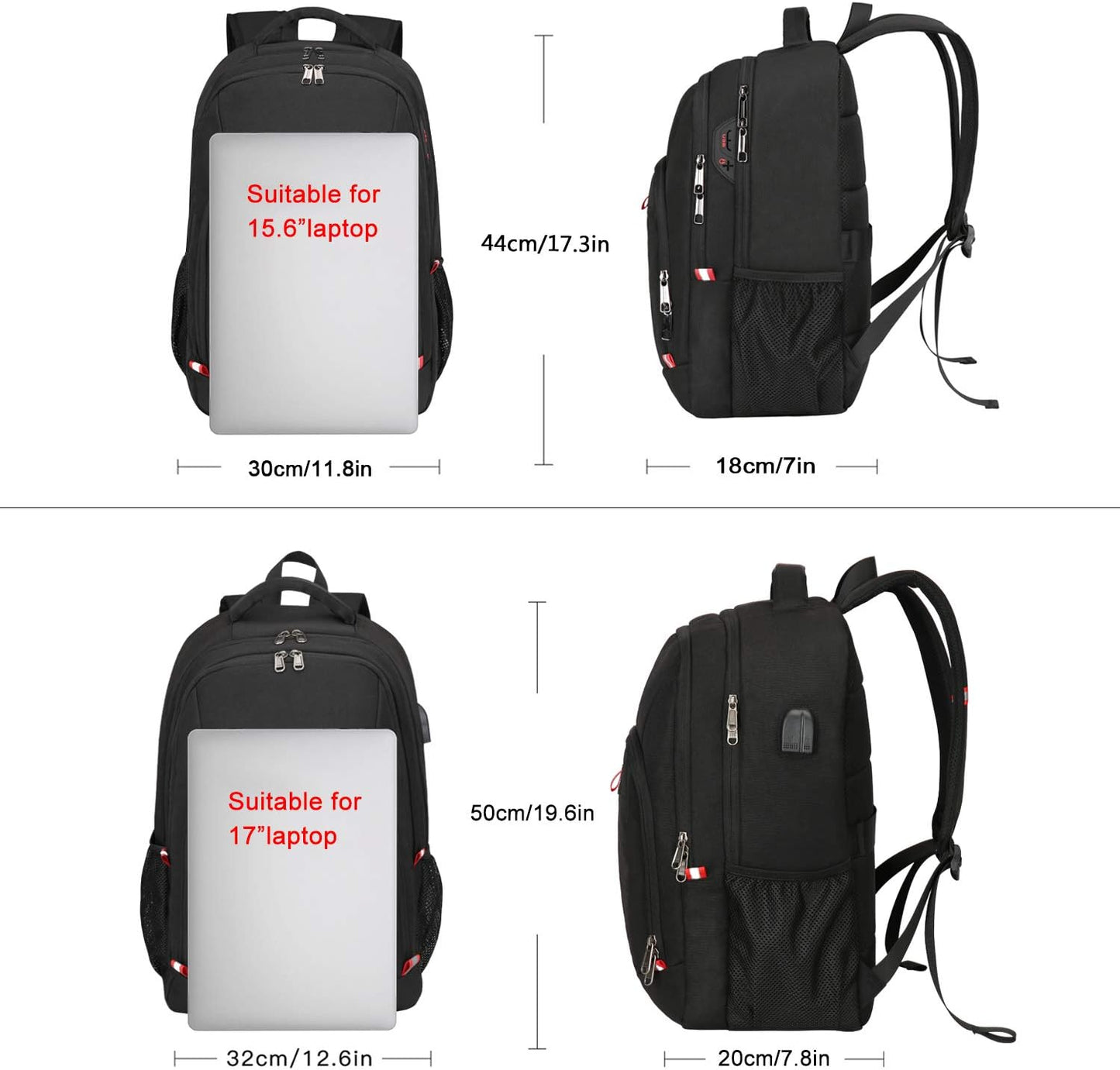 Travel Laptop Backpack, Black Backpack for Men and Women with USB Slit Business Computer Back Pack (Black, 15.6 Inch)