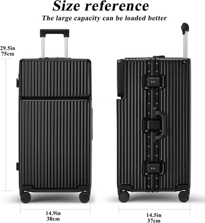 feilario 30in Super Large Captain Aluminum Frame Hardside Spinner Wheels Luggage, Zipperless Checked Suitcase with Front Compartment/Cup Holder/Phone Holder