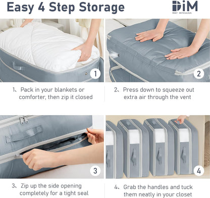 DIMJ Comforter Storage Bag - 100L Large Capacity Blanket Storage Compression Bags, Washable Space Saving Self Compression Organizer with Window Handles, Space Saver for Clothes, Bedding, Sheet