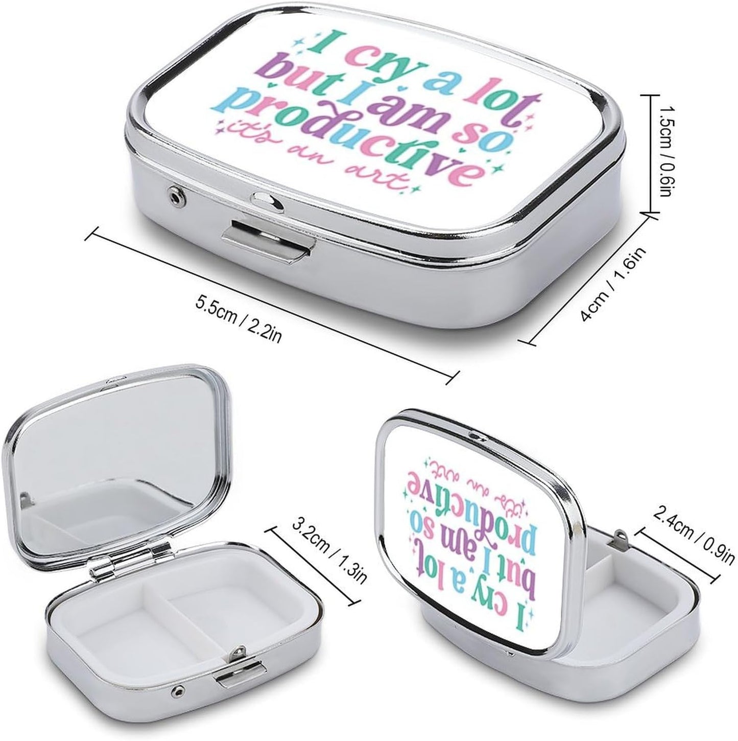 Metal 2 Compartment Pill Organizer Travel Friendly Portable Compact Pill Box Cute Pill Case to Hold Vitamins,Fish Oil,Supplements,Meds,Tablet for Purse,Pocket. (CRY)