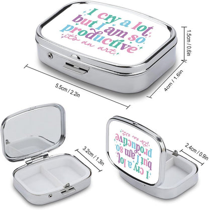 Metal 2 Compartment Pill Organizer Travel Friendly Portable Compact Pill Box Cute Pill Case to Hold Vitamins,Fish Oil,Supplements,Meds,Tablet for Purse,Pocket. (CRY)