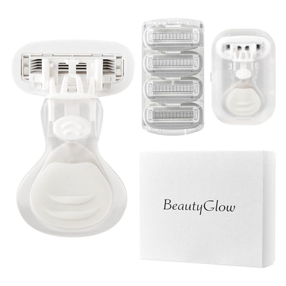 Mini Razors for Women, Extra Smooth On The Go Razor with 1 Travel Case + 1 Handle + 5 Blade Refills + 1 Gift Box, 5 Blades Portable Body Razor for Shaving and Hair Removal (White)