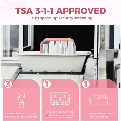 Moyad TSA Approved Clear Toiletry Bag, 3 Pack Quart Size 3-1-1 Liquids Pouch for Travel, Transparent Makeup & Cosmetic Organizer for Women Men, Peach Pink
