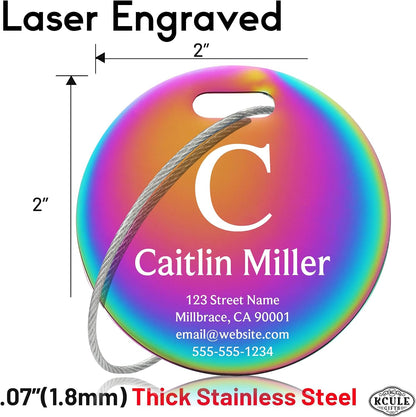 Custom Stainless Steel Luggage Tags: Personalize Your Suitcases, Backpacks, and Bags with Your Text (Rainbow) Elegant Circle-Rainbow