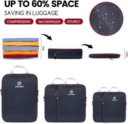 Lightweight Compression Packing Cubes for Suitcases, Compressible Expandable Travel Packing Organizer with Clear Toiletries and Backpack Bag, Travel Essentials for Carry on Luggage 7 Set