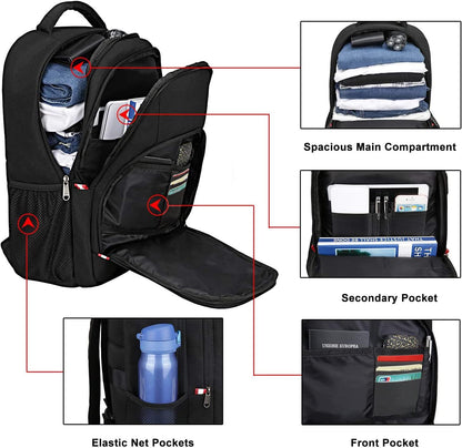 Travel Laptop Backpack, Black Backpack for Men and Women with USB Slit Business Computer Back Pack (Black, 15.6 Inch)