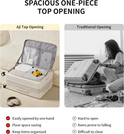 aji Expandable Top Opening 24 Inch Checked Luggage with Spinner Wheels, Large Suitcase with TSA Lock, Hard Shell Travel luggage Suitcases for Men Women, for 12+Days Travel, Coconut White