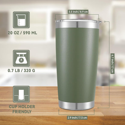 20 oz Tumblers Bulk Stainless Steel Tumbler with Lid Double Wall Vacuum Insulated Coffee Mug 20oz Powder Coated Cup for Hot and Cold Drinks, Army Green, 12 pack
