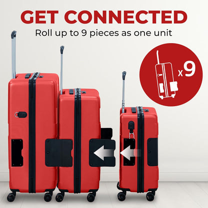 TACH V3.1 Hard Shell 3 Piece Luggage Set - 20, 24 & 28 inch Luggage | Carry On, Medium & Large Checked Suitcases | Patented Built-In Connecting System | Rolling Suitcase Links 9 Bags (Red)