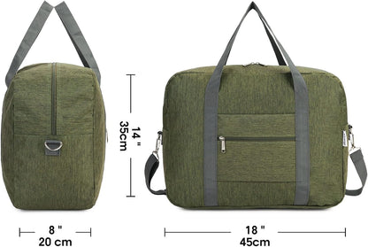 For Spirit Airlines Personal Item Bag 18x14x8 Foldable Travel Duffel Bag Tote Duffle Carry on Luggage for Women and Men 30L (Army Green (With Shoulder Strap))