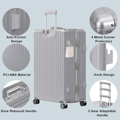 AnyZip Luggage PC+ABS Aluminum Frame Zipperless Checked Luggage Hard Shell Suitcase with TSA Lock Double Spinner Wheels 24 Inch Silver