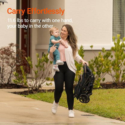 Lightweight Baby Travel Stroller with Carbon Fiber Frame, Compact & Airplane-Friendly, One-Handed Folding Design, 11.6 lbs, Perfect for Toddlers, Jet