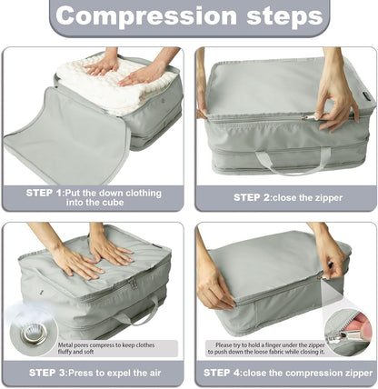 Compression Packing Cubes for Travel Essentials, 2 Pack Expandable Travel Cubes for Packing Bags Suitcase Organizer, Grey