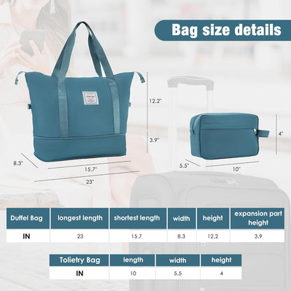 Merax Softside Luggage Set Softshell Lightweight 3 Piece Spinner Suitcase with Duffel Bag Expandable Upright Travel Luggage 22" 26" 30",Blue Green