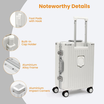 Carry On Luggage 22x14x9 Airline Approved, Zipperless Luggage Carry On, Hard Shell Suitcases with TSA Lock, Lightweight Carry On Suitcases with Aluminum Frame (white, 20inch)