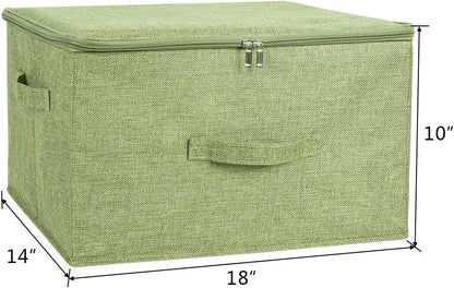 ANMINY 2PCS Storage Bins with Zipper Lids 36 Qt Lidded Fabric Storage Boxes Baskets Cubes with Handles Collapsible Washable Cotton Linen Closet Shelf Clothes Organizer Containers - Green, Large