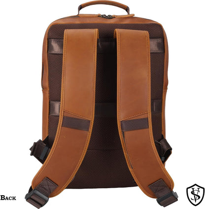 STAR VISTA Angelo 17.3" Vintage Full Grain Leather Laptop Backpack for Men, Multi Pockets, Casual Outdoor Business Travel Rucksack, YKK Zippers, Light Brown