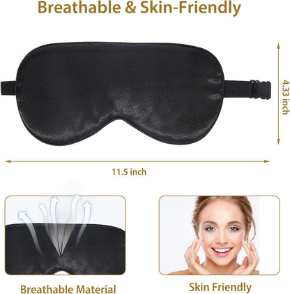 4 Pack Super Soft Silk Sleep Mask - 100% Blackout, Zero Eye Pressure, Blindfold with Adjustable Strap, Travel Eye Covers (Black&Pink&Blue&Light Blue)