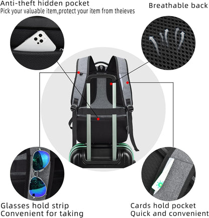 DUSLANG 17 Inch Travel Laptop Backpack Water Resistant College Backpack for Men/Women Laptop Bag with USB Charging Port, Light Grey and Black