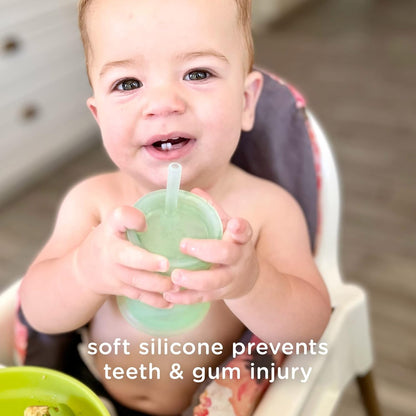 Olababy Silicone Training Cup with Straw Lid | Babies Water Drinking Cup | 6+ Mo Infant To 12-18 Months Toddler | Sippy Cup For Kids & Smoothie Cup | Baby Led Weaning (Kiwi, 5 oz)