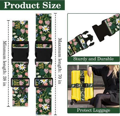 Wildflowers Luggage Straps for Suitcases TSA Approved, Luggage Identifiers for Suitcase, Adjustable Suitcase Strap for Baggage Security with Cute Patten, Travel Necessary Accessories (2Pack)