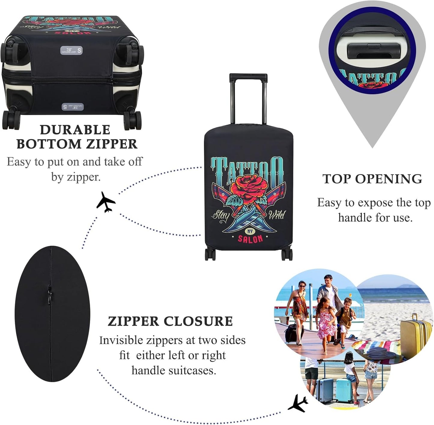 Explore Land Travel Luggage Cover Suitcase Protector Fits 18-22 Inch Case (Blade Rose, S)