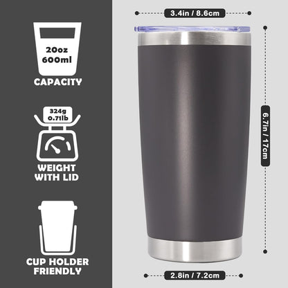 20oz Tumbler Bulk Stainless Steel Tumbler Cup with Lid Vacuum Insulated Double Wall Travel Mug, Durable Powder Coated Travel Coffee Tumbler Mug for Hot & Cold Drinks, Grey,8 Pack