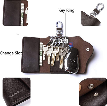 Contacts Car Key Case for Men and Women Small Leather Key Holder Key Cover with 6 KeyChains