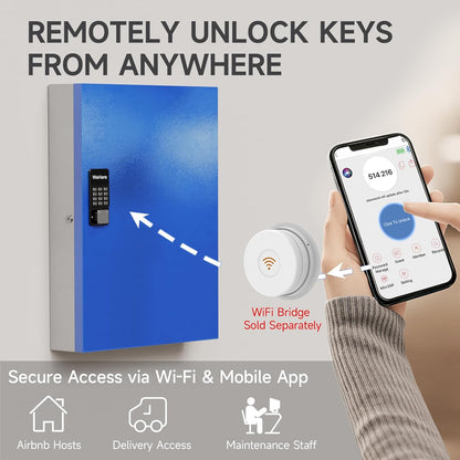 WeHere 192 Key Lock Box Wall Mount, APP Bluetooth/One Time Password/Wi-Fi Remote/Fixed Code/Key Unlock, Smart Key Cabinet, Key Organizer Box for Car Dealert, Hotel, Office, Real Estate Key Manage