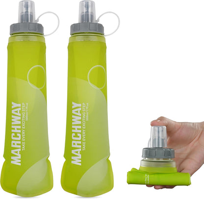 MARCHWAY Soft Hydration Flask with Wide Mouth, 300ml/500ml Collapsible TPU Water Bottle, Leakproof Portable Flexible for Running, Hiking, Cycling, Climbing, Gym, Travel (2pcs Yellow 300ml)