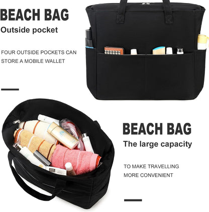 LEDAOU Beach Bag Waterproof Sandproof Women Tote Bag Pool Bag with Zipper for Gym Grocery Travel with Wet Pocket