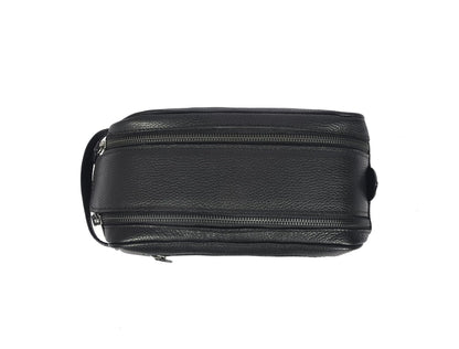 10" Premium Leather Toiletry Travel Pouch With Waterproof Lining | King-Size Handcrafted Vintage Dopp kit By Aaron Leather Goods (Jade Black)