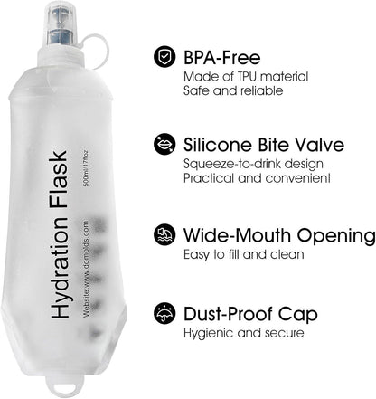 GYGYL Soft Flask, TPU Collapsible Soft Water Bottle for Hydration Pack, Running Vest, Leak-Proof Folding Water Bottle for Hiking Cycling Climbing Jogging-150ml White, 2pcs