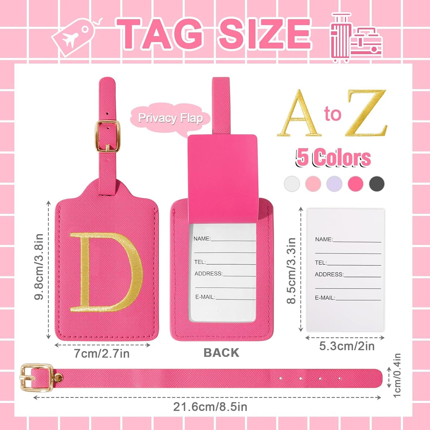 Personalized Initial Rose Red Leather Cute Luggage Tags with Privacy Cover Name Card, Custom Monogram Embroidered