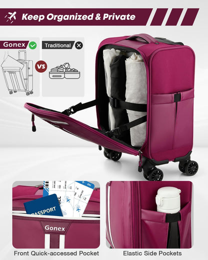 Gonex 16 inch Underseat Carry On Luggage with Spinner Wheels, Water Resistant PVC Wheeled Travel Bag Airline Approved, Softside Small Rolling Personal Item Suitcase for Men Women, Purple