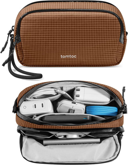 tomtoc Electronic Organizer Travel Case Performance, Water Resistant Dual Compartment Cable Organization Storage Bag for Charger, Cord, Phone, Hard Drive, Power Bank, Accessories Travel Essentials