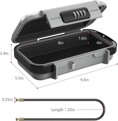 LOFICOPER Portable Safe Box, 4 Digit Combination Security Case, Waterproof Travel Lock Box, Small Beach Safe with Removable Chain, for Sports, Travel, Home, Office, Grey